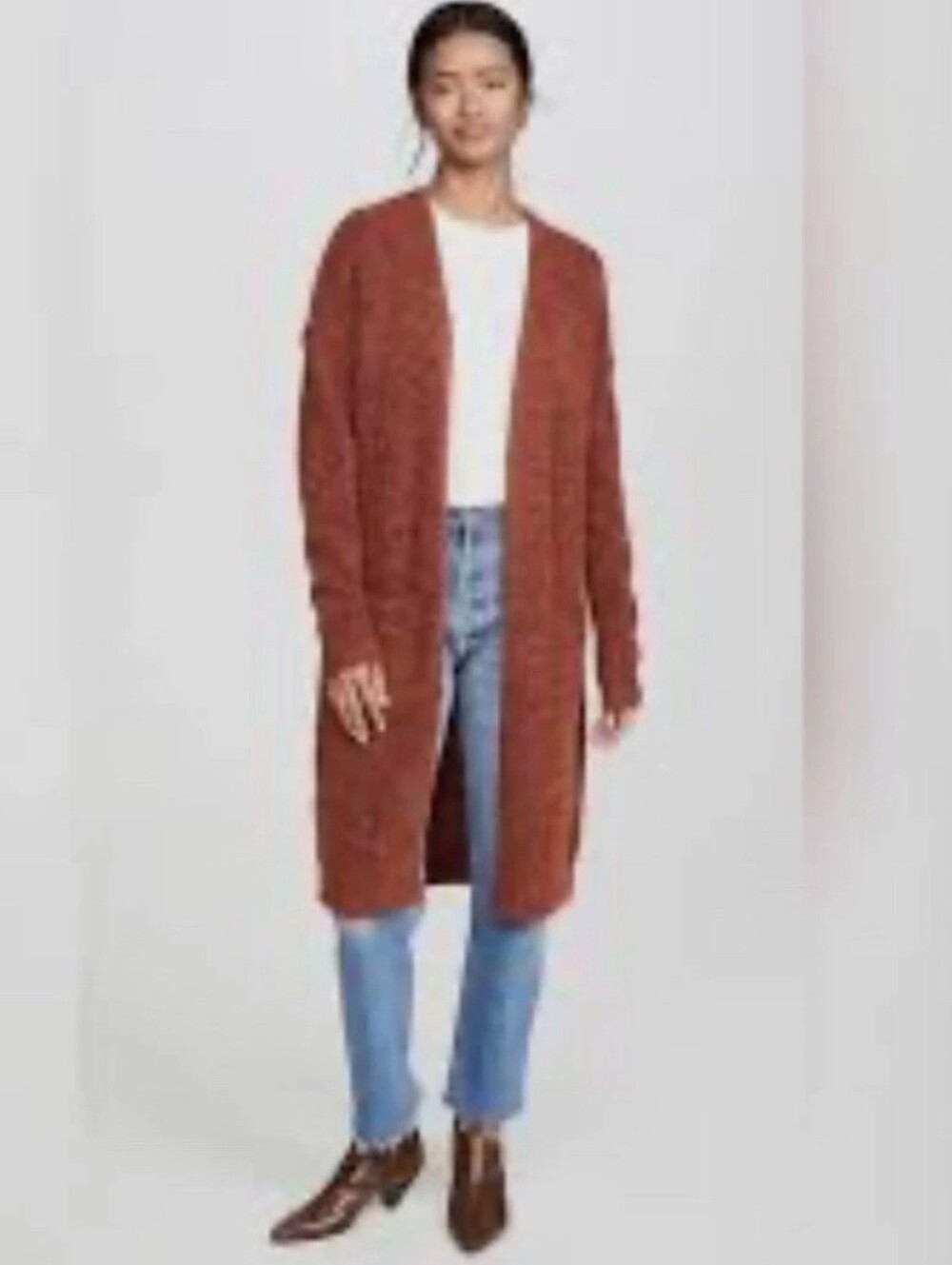 Line The Label Cassidy Sweater Cardigan Duster Mohair Alpaca Burnt Orange - L